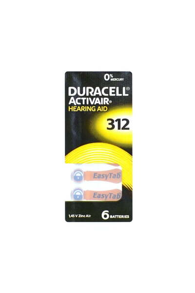 ElectroAZ Baterii Duracell PR312 pentru aparate auditive, 6 buc.