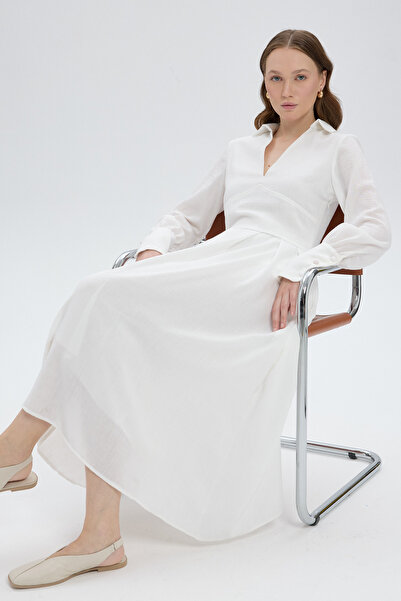 LADYA COLLECTION Beyaz Amelie Midi Elbise