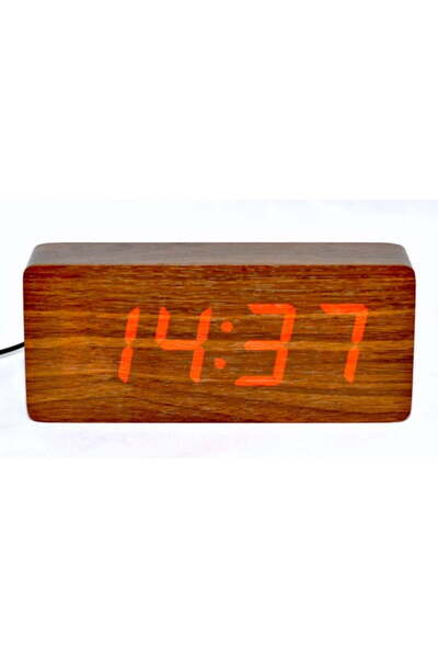 ElectroAZ Large Digital Clock, Brown Wood, Red LED