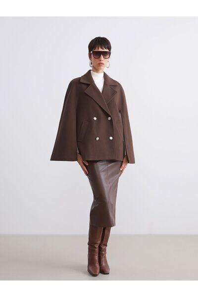 LC Waikiki Lcw Vision Double-Breasted Collared Women's Cashmere Poncho