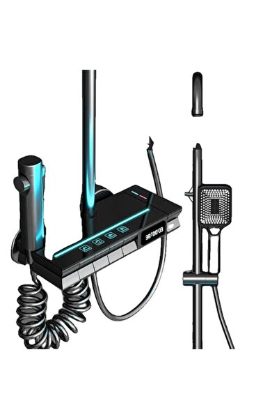 stuffix Coloană de duș cu LED, control termostatic, 13,5x16,5cm, multicoloră