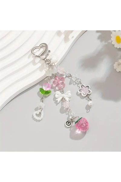 Viranes زينة حقيبة على شكل فيونكة وزنبق وخرز، زينة سماعة الرأس، سلسلة مفاتيح