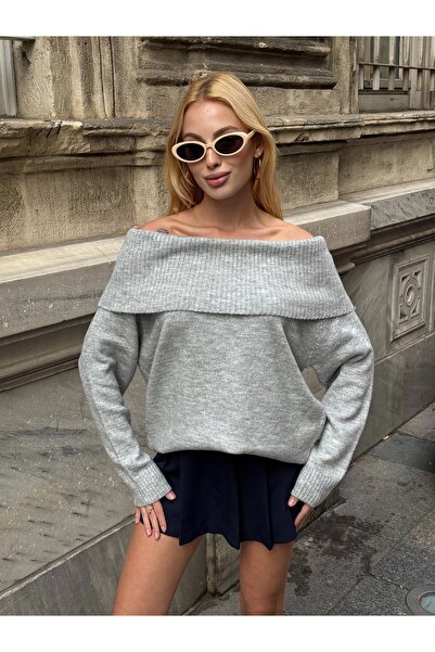 sportiness Soft Textured Madonna Collar Knitwear Sweater
