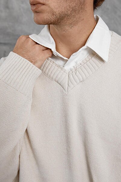 NOMARC Beige 251 V Neck Oversized Knitwear