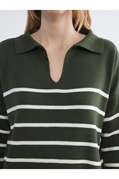 LC Waikiki Lcwaikiki Classic Polo Neck Striped Oversized Women's Knitwear Sweater