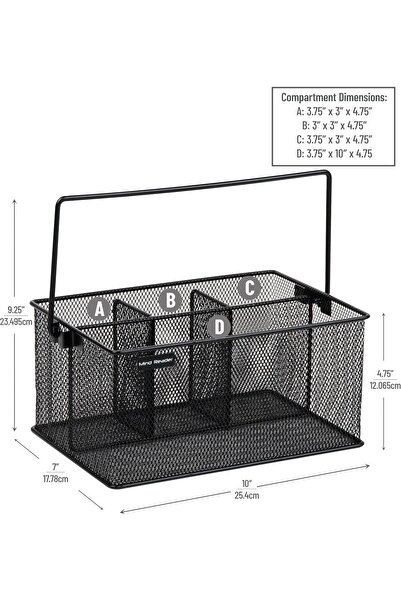 Mind Reader Mesh Storage Basket Organizer Utensil Holder - Black, 4 Compartments