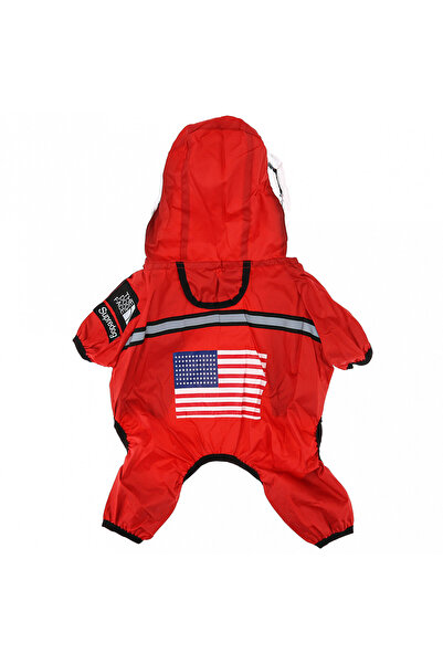 PetStop by Jeff Waterproof dog overalls with Hooded and flag print – red