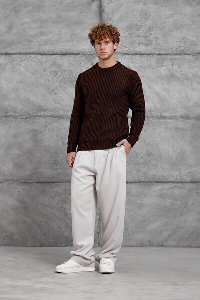 NOMARC Brown Mrk Circular Neck Knitted Tricot