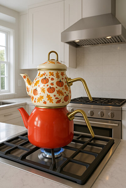 PEKPLUS Pumpkin Pattern Enamel Teapot Set Medium Size