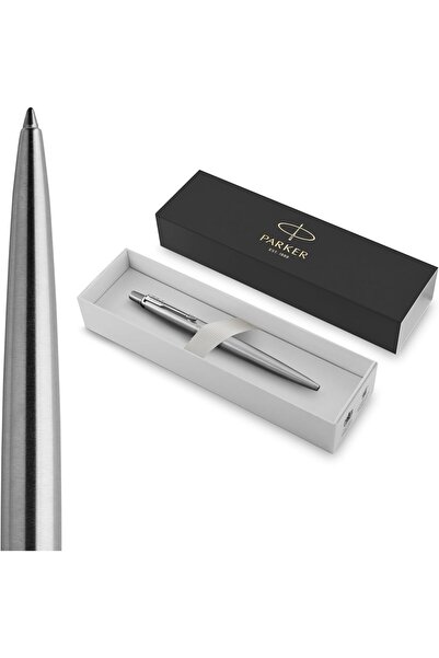 Parker قلم حبر جاف جوتر 1953170 - فولاذ مقاوم للصدأ مع حواف من الكروم، حبر أز...