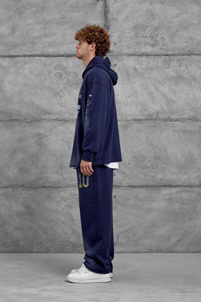 NOMARC Navy blue printed Oversized tracksuit set