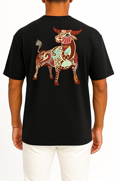 Bahriyeli Collection Oversized Taurus Zodiac Sign - Astrology Pocket and Back Design Unisex T-Shirt