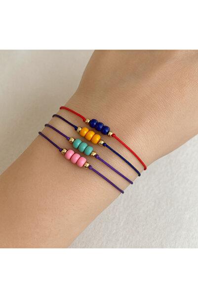 Femenino Set of 4 Minimal Bracelets – Red, Blue, Gold and Purple Adjustable w...