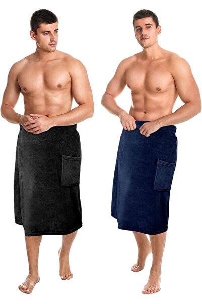 Generic Todomoro Men's Adjustable Wrap Body Towel 2-Pack, Pocket, Navy/Black, XL
