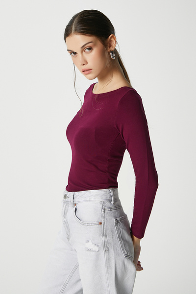 Ritnice Kayık Yaka Need Long Sleeve Plum Soft Top / Blouse
