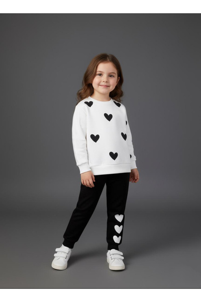 Milanlı Kids Devojčin komplet sa gornjim i donjim delom sa printom srca
