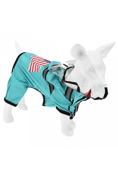 PetStop by Jeff Salopetă impermeabilă pentru câini cu glugă transparentă și i...
