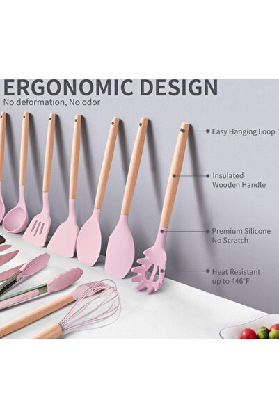 BASE PINK kitchen utensil set 19 pieces food grade silicone knives chopper heat resistant