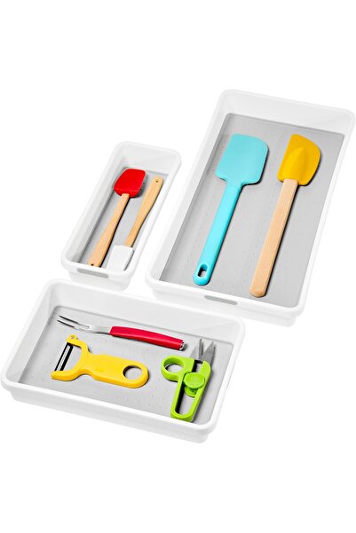 Madesmart صناديق تخزين بلاستيكية متعددة الأغراض، مكونة من 3 قطع، باللون الأبيض