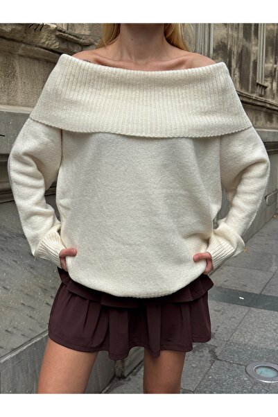 sportiness Soft Textured Madonna Collar Knitwear Sweater