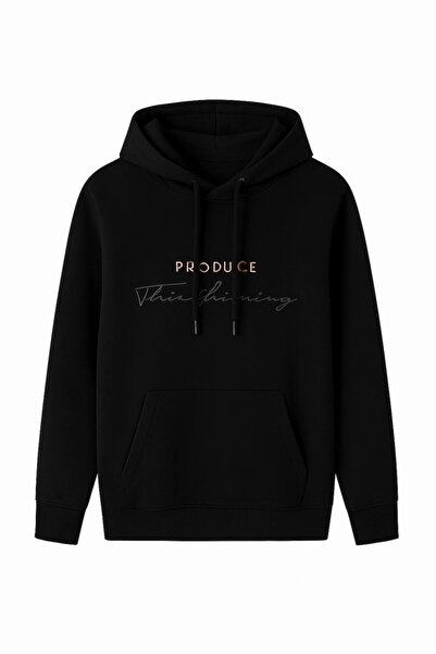 CGA Bărbați Negru cu glugă Swea tricou Față cu imprimeu Negru cu căptușeală d...