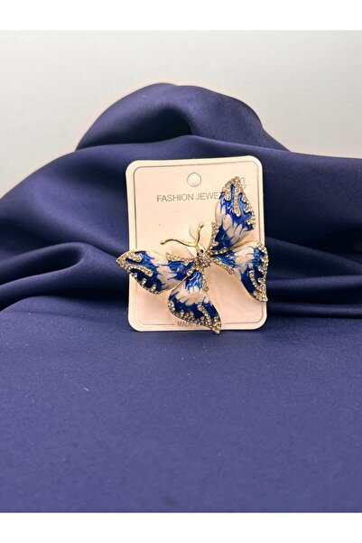 Vipfoni Zirkon Taşlı Mavi Kelebek Broş Yaka İğnesi