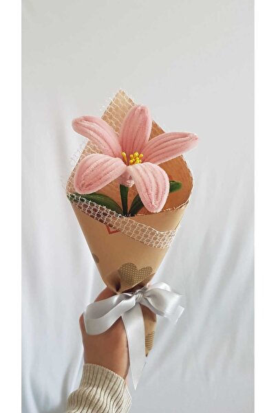 Badem Hediyecilik El Yapımı Zambak Şönil Çiçek Buket – Dekoratif, Solmayan, Hediye İçin İdeal