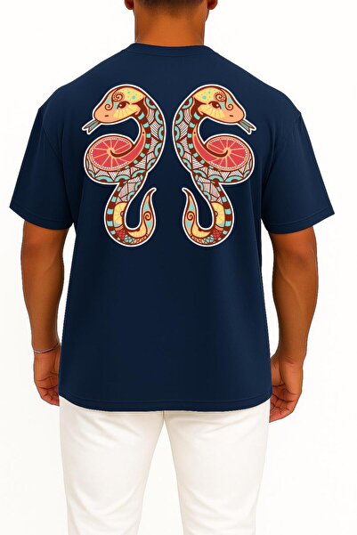 Bahriyeli Collection Oversized Gemini Zodiac Sign - Astrology Pocket and Back Design Unisex T-Shirt