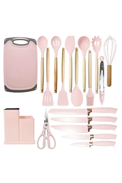 BASE PINK kitchen utensil set 19 pieces food grade silicone knives chopper heat resistant