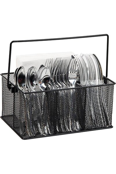 Mind Reader Mesh Storage Basket Organizer Utensil Holder - Black, 4 Compartments