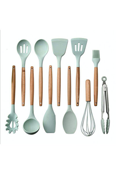 LILY Set of 12 kitchen utensils with wooden handle GREY