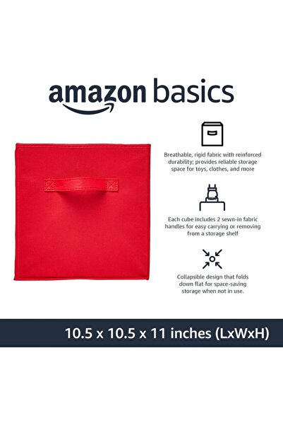 Amazon basics Collapsible Fabric Storage Cubes, Red, 26.6 x 26.6 x 27.9 cm, 6-Pack