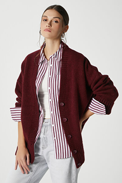 Ritnice Cardigan de damă Alvin, moale, cu decolteu în V, roșu claret