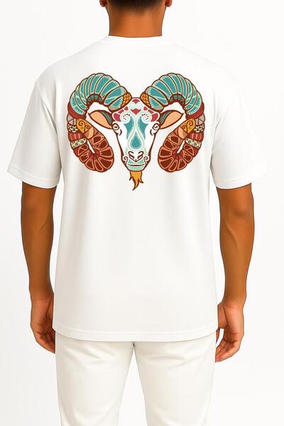 Bahriyeli Collection Oversized Aries Zodiac - Astrology Pocket and Back Design Unisex T-Shirt