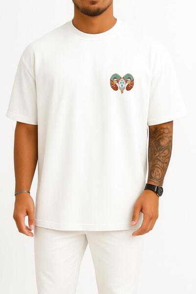 Bahriyeli Collection Oversized Aries Zodiac - Astrology Pocket and Back Design Unisex T-Shirt