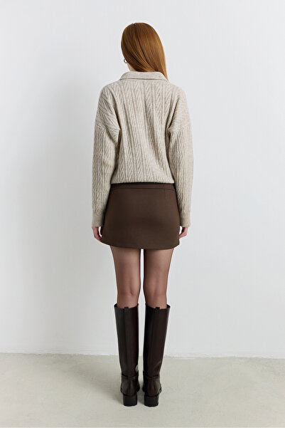 Babushka Brown Belted Mini Shorts Skirt