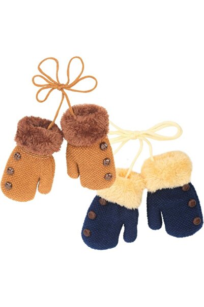 LOPOTIN Set 2 perechi de manusi iarna pentru bebelusi maro/albastre, 1-3 ani,