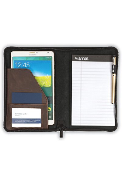 Generic محفظة كلاسيكية من الجلد الصناعي بسحاب، غلاف صلب على شكل كتاب، منظم أعمال مع مفكرة 5×8، دار