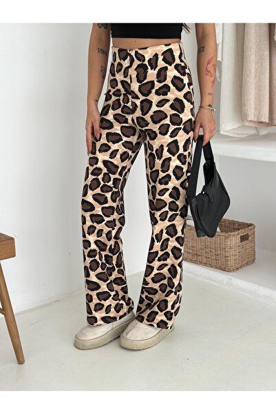 sportiness Leopard Print High Waist Wide Leg Diving Fabric Pants