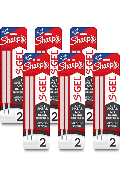 Sharpie عبوات إعادة تعبئة S-Gel، خراطيش إعادة تعبئة أقلام الجل (حبر أزرق)، رأس متوسط 0.7 مم، عبوة من 6 قطع (2 قطعة)