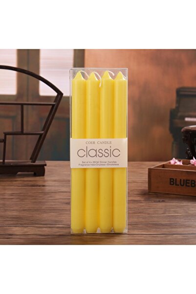 Flippy Set of 4 Dinner Candles, Unscented & Smoke-free, Paraffin, 2.2 x 25 cm, Yellow