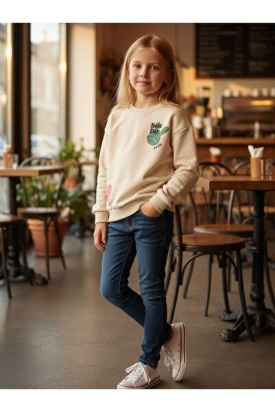 Zekids Girls' Cotton Rabbit Patterned Thin Long Sleeve Sweatshirt