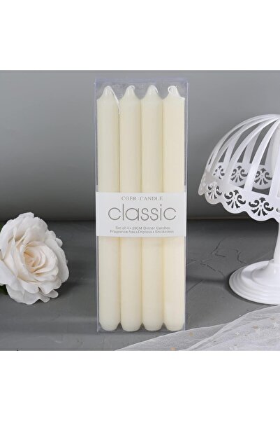 Flippy Set of 4 Table Candles, Odorless & Smoke-Free, Paraffin, 2.2 x 25 cm, White