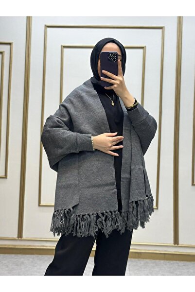 NİLNUR MODA KADIN UCU PÜSKÜLLÜ TRİKO PRENSES MODEL ŞAL PANÇO