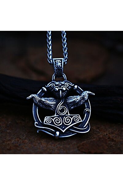 Viking قلادة من الفولاذ المقاوم للصدأ 316L بتصميم الأساطير الاسكندنافية ذات جودة S+