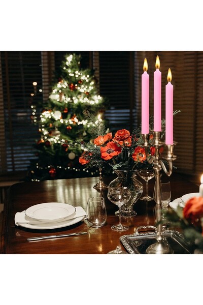 Flippy Set of 4 Table Candles, Odorless & Smokeless, Paraffin, 2.2 x 25 cm, Pink