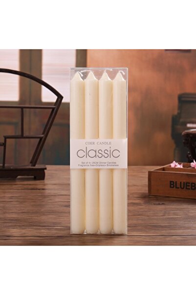 Flippy Set of 4 Table Candles, Odorless & Smoke-Free, Paraffin, 2.2 x 25 cm, White