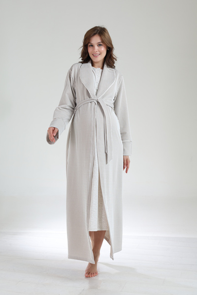 Lohusa Dünyasi Kadın Gri Jakarlı Şal Yaka Tam Boy Kışlık Uzun Kol Özel Tasarı...