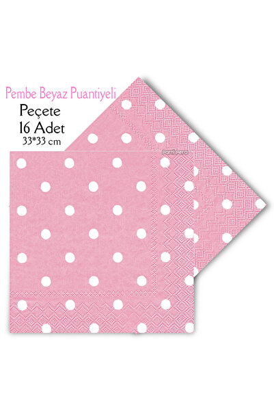 parti pera Pembe Beyaz Puantiyeli Peçete 16 Adet 33*33 cm