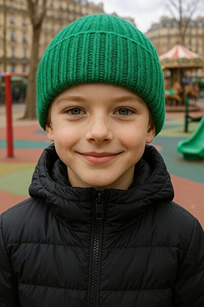 MARBERRY Beretă pentru băiat din lână smarald material reiat 7-12 ani